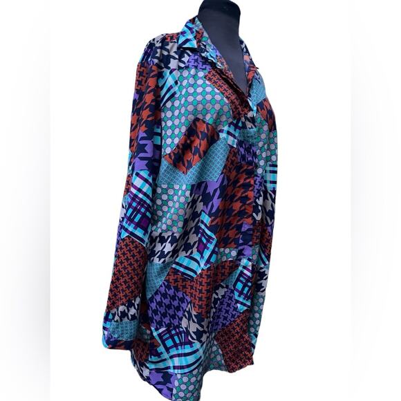 Isle By Melis Kozan Mixed Print Eclectic Artsy Boho Relaxed Tunic Button Top L - Picture 2 of 7